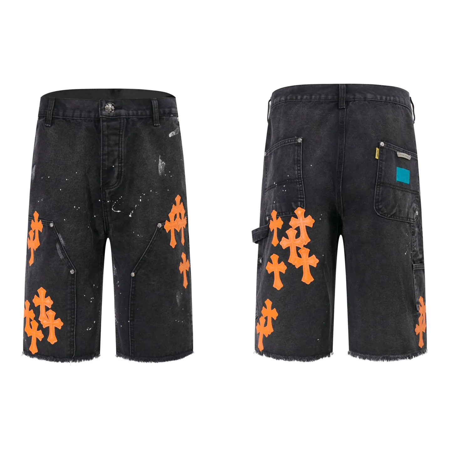 P240 Style No.: H893 GALLERY DEPT. & 𝐂𝐡𝐫𝐨𝐦𝐞 𝐇𝐞𝐚𝐫𝐭 Croxin co-branded ss25 wood splash ink hand-painted stitching multi-pocket micro-flared denim shorts. Styles with different washed textures are very friendly to people with thin legs. The micro-flared version perfectly modifies the leg shape. The timeless and moderate length makes it easy to match and match. It is the basis for various styles and is a must-have in your wardrobe! The fabric is stiff but also makes the upper body soft without losing texture. The washing process is even more perfect. It is a must-have item for everyone! ! ! Washed wheat, hang tag, pants label, three labels complete Color: black Size: 28-30-32-34-36
